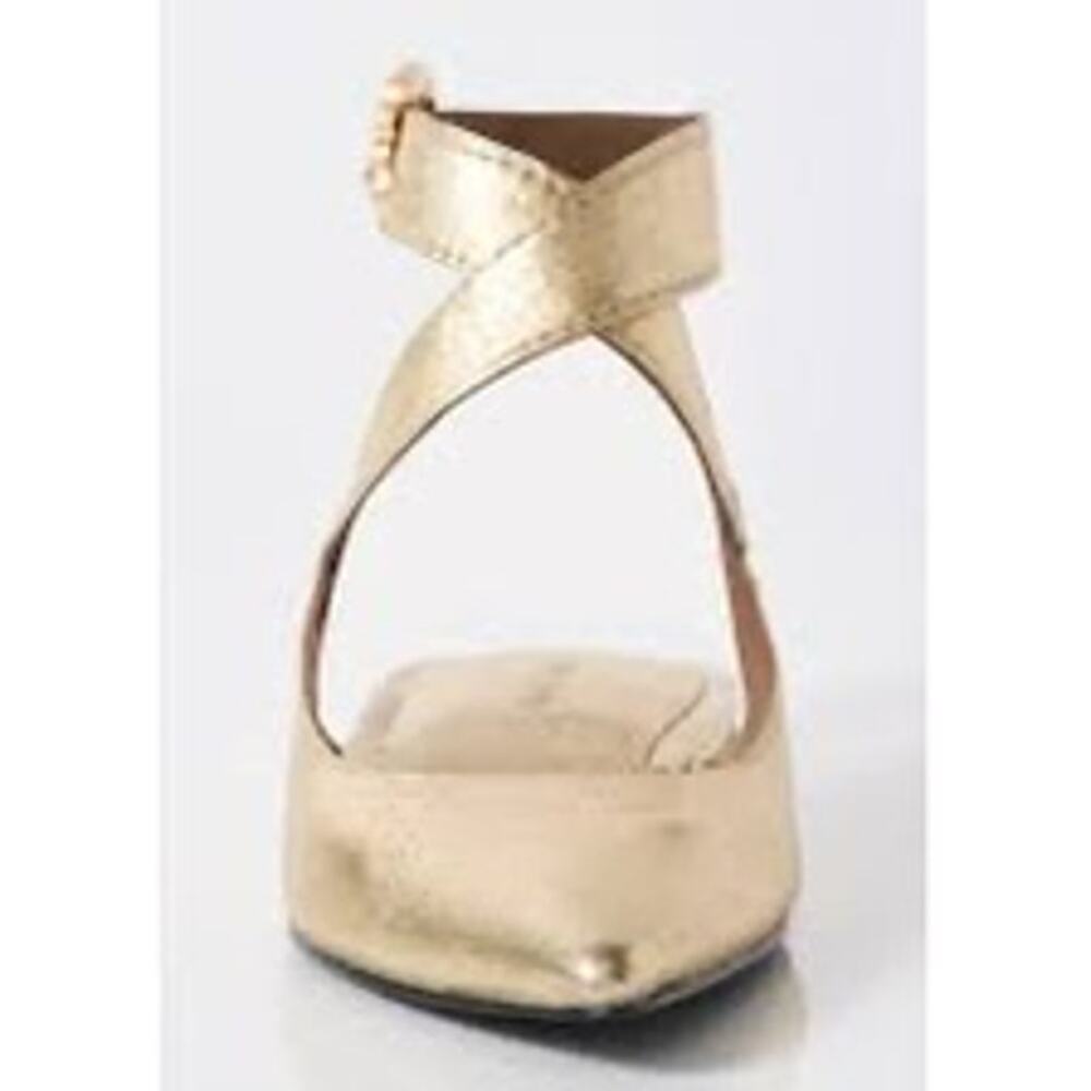 Free People Gold Metallic Pointed Toe Flats Pearl Buckle Strap Size 7 - Picture 3 of 10